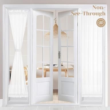 HOMEIDEAS Non-See-Through French Door Curtains Set of 2 for Front Door, Light Filtering Privacy Semi Sheer Window Curtains with Rod Pocket and Tie Back, White, 26W X 72L Inch