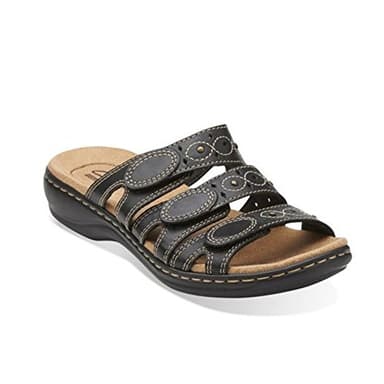 Clarks womens Leisa Cacti Slide Sandal, Black Leather, 8 US