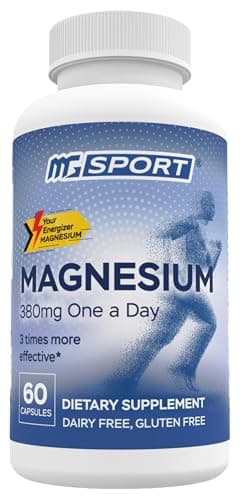 MGSPORT Magnesium Supplement 380mg - High Absorption Magnesium Complex Formula with Vitamins B6, D, E - Supports Muscle Function and Sleep Quality - 60 Servings