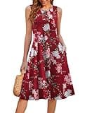 HOTOUCH Women Petite Summer Dresses Sleeveless Printed Dress Casual Floral Beach Dress Pokcets Pleated Flowy Drerss Midi, Wine Red Floral S