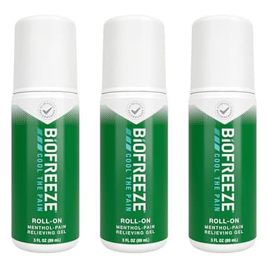 Biofreeze Roll On Pain Relief for Knee, Neck, Hip, Joint, Shoulder, & Simple Backache, Arthritis Pain Reliever, Sore Muscle Relief, Roll On Menthol Gel 3 Fl Oz (Pack of 3)