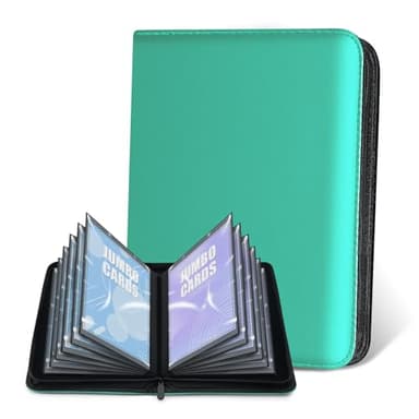 Jumbo Card Binder – Oversize Ringless PU Leather Collector Card Binder with 60 Card Holders, Premium Storage Album for Game Cards (5.9'' x 8.4''), Aqua Blue