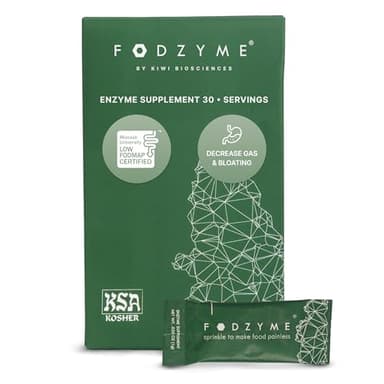 FODZYME® On-The-Go Digestive Enzymes for Gut Health, Relief for Bloating, Gas, Constipation, Diarrhea, Abdominal Pain, Low FODMAP, 30 Dose