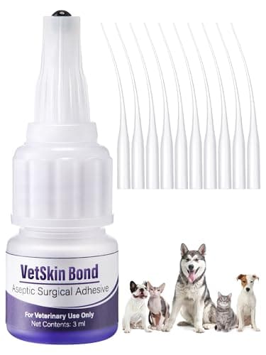 1 Pack 3ml Veterinary Surgical Skin Glue with 10 Precise Applicators, Strong Surgical Adhesive, Blue-Tinted Animal Tissue Wound Glue, Fast Bleeding Control and Waterproof Wound Sealant for Pets