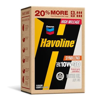 Havoline Motor Oil 10w30 High Mileage Synthetic Technology Smart Change Engine Oil, 10W-30, 6 Quarts, Pack of 1