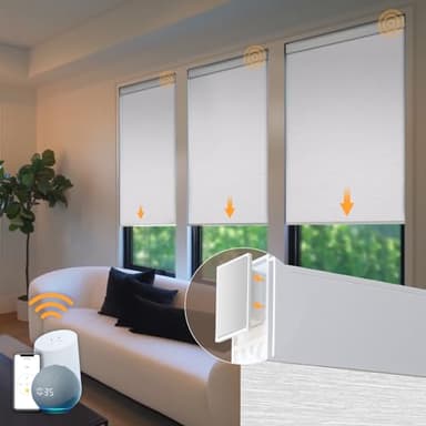 Motorized Blinds No Drill Automatic Blinds for Windows Cordless Roller Shades Electric Blinds with Remote Control Smart Blinds (White, 34.5 x 72)