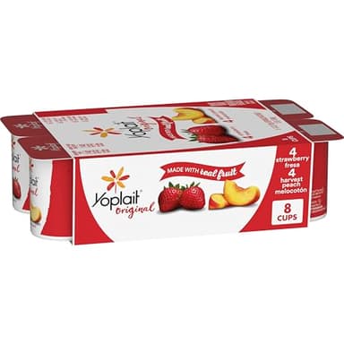 Yoplait Original Low Fat Yogurt Variety Pack, Strawberry and Harvest Peach, Made with Real Fruit, 8 Yogurt Cups, 48 oz