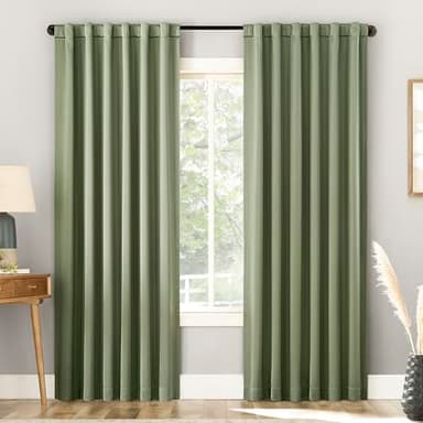 Sun Zero Belize 2-Pack Magnetic Closure Pleated Look Theater Grade 100% Total Blackout Back Tab Curtain Panel Pair, Sage Green, 52" W x 84" L (2 Panels)