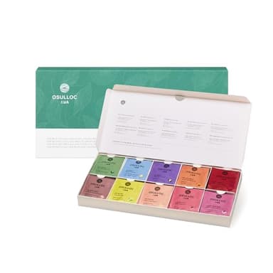 OSULLOC Premium Tea Collection (40 count, 10 flavors x 4 ea), Self Care Sampler Gift Box Variety Pack, Premium Organic Pure & Blended Tea from Jeju