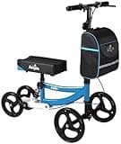 Aojin Knee Scooter, 300lbs Capacity, 13" Big PU Seat, All Terrain Foldable Knee Scooter Walker with Bag for Foot Injuries Compact Crutches Alternative (Blue)