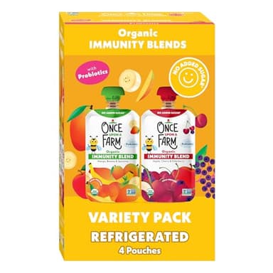 Once Upon a Farm Organic Immunity Blend Mango, Banana & Spirulina and Apple, Cherry & Elderberry Pouch Multipack, 4-3.2oz