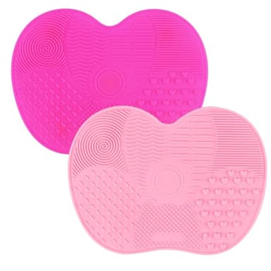 2 Pcs Silicone Make Up Brush Cleaning Mat, Cosmetic Cleaning Pads,Makeup Brush Cleaner Mats, Portable Washing Tool with Suction Cup for Makeup Cosmetic Brushes-red/pink