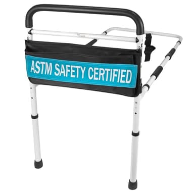 Vaunn Medical New Adjustable Bed Assist Rail Handle (Passed ASTM F3186–17 Safety Standard) and Hand Guard Grab Bar, Bedside Safety and Stability (Tool-Free Assembly)