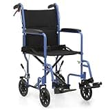 monicare Lightweight Wheelchair 16 inch Seat Ultralight Transport Chair with Locking Hand Brakes and Swing-Away Foot Rests Foldable Wheel Chair for Adults, 250 lbs Capacity, Blue