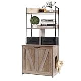 Dwanton Litter Box Enclosure with 2 Storage Shelves and 2 Drawers, 2-in-1 Hidden Cat Litter Box Enclosure Furniture with Shelf, Reversible Entrance, Washable Drawers, 50-Inch, Greige
