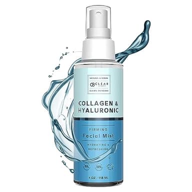 Clear Beauty Hyaluronic Acid & Collagen Face Mist - Dermatologist Tested, Moisturizes & Tones Skin, Anti-Aging, Natural Ingredients, Cruelty-Free, 95% Natural - All Skin Types - 4 OZ