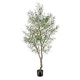 FEELEAD 7ft Faux Olive Tree - Fake Potted Olive Silk Tree with Planter Natural Olive Branches and Realistic Leaves Artificial Tree for Home House Office Decor Indoor