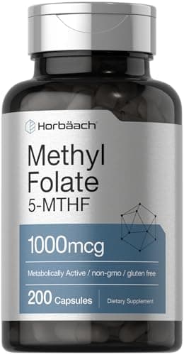 Horbäach Methyl Folate Supplement | 1000 mcg | 200 Capsules | 5-MTHF | Folic Acid | Non-GMO, Gluten Free Methylfolate