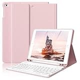 ZKTUYU Keyboard Case for iPad 9.7 inch iPad 6th/5th Generation 2018/2017, iPad Air 2/iPad Air, Detachable Wireless Bluetooth Keyboard, Stand Folio Cover with Pencil Holder, Auto Sleep/Wake, Pink