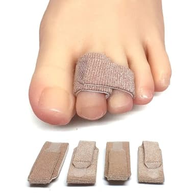 ZenToes Hammer Toe Corrector for Women & Men - Reusable Fabric Buddy Wraps for Broken Toes - Cushioned Toe Splint for Protection & Recovery & Hammertoe Straightener - 4 Count (OSFM, Beige)
