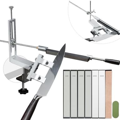 CWOVRS Knife Sharpening System, 360° Flip Quick C-Clamp Fix Angled Knife Sharpener, 2 Set Angle Systems, Adjustable Dual Knife-Clip, Chef Knife Sharpening Kit with 4 Diamond Stones 2 Water Stones Kit