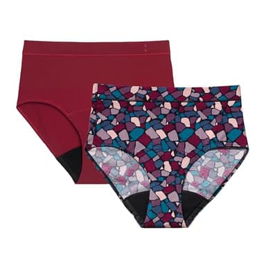 Thinx for All Period Underwear, Everyday Comfort Hi-Waist, Holds Up to 12 Regular Tampons*, Period Panties, Leakproof, Reusable & Controls Odor, Mosaic + Rhubarb, 2 Pack, XL