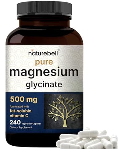 Naturebell Pure Magnesium Glycinate 500mg, 240 Veggie Capsules | 100% Chelated & Purified – 3rd Party Tested, Vegan Friendly, Non-GMO