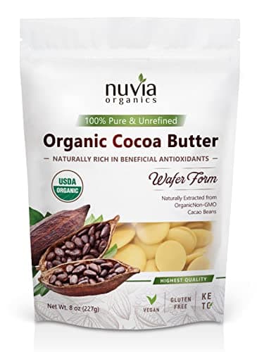 Nuvia Organics Cocoa Butter - 100% USDA Certified Organic, Wafer Form, Non-GMO, Unrefined, Gluten-Free, Food Grade, Edible, Keto, Vegan; 8oz