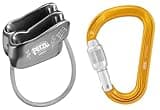 PETZL Verso Belay Device with Attache Screw-Lock Carabiner - Compact, Lightweight Belay Device, for One or Two Rope Strands While Climbing or Rappelling - Grey