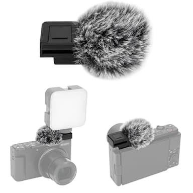 JJC Cold Shoe Wind Muff for Sony ZV-E10 II ZVE10 ZV-1F ZV1F ZV-1 II ZV1 ZV-E1 ZVE1 Vlog Cameras, Furry Windshield with Cold Shoe Mount Adapter for LED Light Microphone Attachment Vlogging Accessories