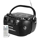 Retekess TR621 CD Player Boombox, Cassette Tape Player AM FM Radio, Stereo Sound, USB and TF Card Playback with Remote Control, Tape Recording, for Home(Black)
