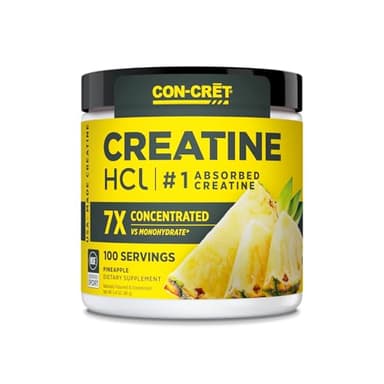 CON-CRET Creatine HCl Powder | Muscle, Cognitive, Cellular Energy Support | No Bloating or Cramps | USA Made & NSF Certified | Pineapple (100 Serving)