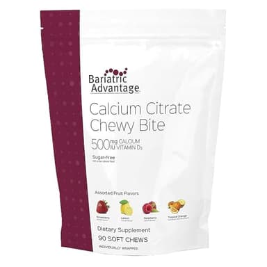 Bariatric Advantage Calcium Citrate Chewy Bites 500 mg - Highly Absorbable & Digestible - Vitamin D3 - Easily Chewable Calcium Supplement - Assorted Fruit - 90 Count