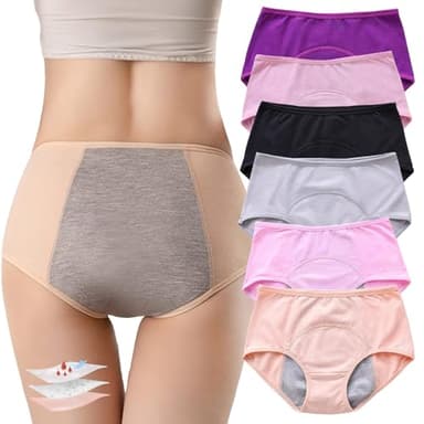 ZJHTK 6Pcs Cotton Incontinence Underwear for Women, Middle Waisted Panties for Women over 60, Reusable Protective Briefs,XXL Multicolor