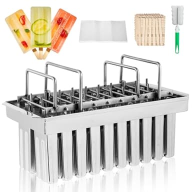 Dyna-Living Commercial Popsicle Molds 20PCS Flat Heads with Double-slot Stainless Steel Popsicle Molds Metal Ice Cream Popsicle Mold with Lid, Single Cup Capacity 85ml