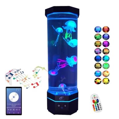 Lightahead LED Sensory Jellyfish Aquarium Lamp with Bluetooth Speaker and Color Changing Light Effects. Majestic and Standing Tall at 16 Inches! Large (16 Inches Tall)
