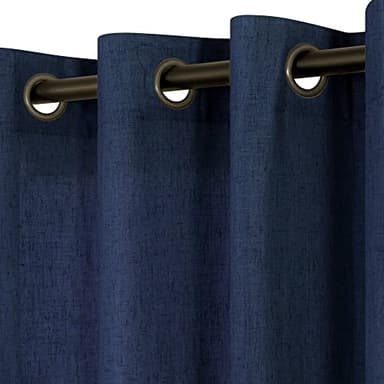 KOUFALL Navy Blue Linen Curtains for Living Room 84 Inch Length Bronze Grommet Semi Sheer Midnight Dark Blue Curtains for Boys Bedroom Kids Room,Set of 2 Panels,52x84 Inches Long