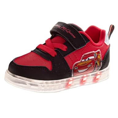 Josmo Boys Cars Light-Up Sneakers LED Running Shoes Strap Lightning McQueen- Red Black Size 11 Little Kid