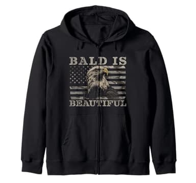 Bald is Beautiful Funny Eagle American Flag Zip Hoodie