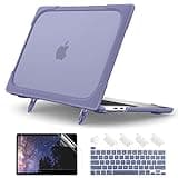Batianda Shockproof Hard Case for MacBook Pro 13 Inch 2020 2022 A2338 M1 M2 Chip A2289 A2251 with Touch Bar, Heavy Duty Protective Shell Case with Fold Kickstand & Keyboard Cover Skin, Lavender Gray