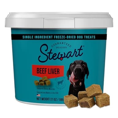 Stewart 100% Beef Liver Dog Treats, 21 oz Tub, ~475 Pieces, Freeze Dried Raw, 50% Protein, Single Ingredient Training Treats or Meal Topper, Grain Free, Gluten Free