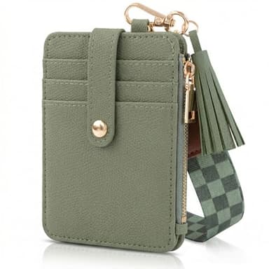 Stylish Wristlet Keychain Wallet for Women - Slim Design Credit Card Holder w/ Plenty of Storage incl. Clear ID Window & Zipper Pocket - Easy Carry RFID Blocking Wallet w/ Tassel, Lanyard & Gold Rings