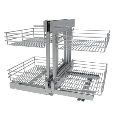 STORKING Blind Corner Cabinet Pull Out 2 Tier, Left & Right Blind Corner Cabinet Organizer for 18" W, Cabinet Pull Out 4 Shelves, Chrome, Slide Out Drawers for Kitchen or Bathroom Cabinets