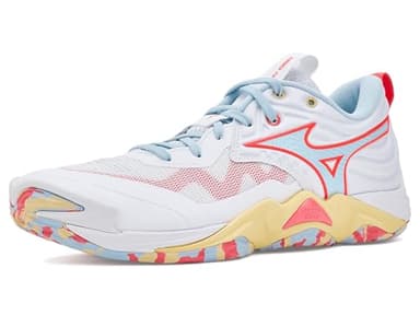 Mizuno Womens Wave Momentum Elite Volleyball Shoe, White-Calypso Coral, US Womens 11