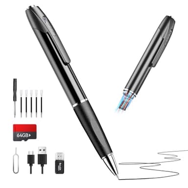 64G 1080P HD Portable Pen Camera,Long Battery Life Body Camera Pen with Loop Recording,Rechargeable Nanny Cam with Smooth Writing for Interview, lecture,Meeting,Classes, Easy to Use & Stable Transfer