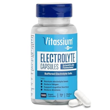 Vitassium Electrolyte Capsules, Electrolytes for The Management of POTS and High Sodium Diets (500mg Sodium - 100mg Potassium), Unflavored, 100 Salt Pills (Size 0)