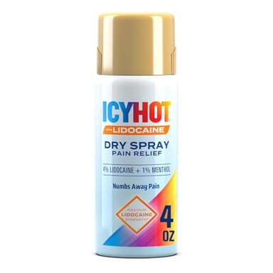 Icy Hot Lidocaine Pain Relief Dry Spray, Numb Aggravated Nerves with Max Strength Lidocaine 4% and Menthol 1%, Fast-Acting Pain Relief for Minor Pain, Backaches, Sprains and Strains, 4 oz
