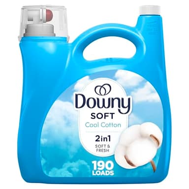Downy Soft, 2 in 1 Soft and Fresh Liquid Fabric Softener, Cool Cotton, 140 fl oz, 190 Loads, Fabric Conditioner Liquid provides softness and freshness for fabrics