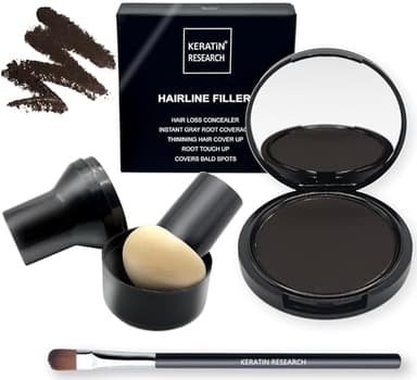 KERATIN RESEARCH Hairline Filler Unisex Mineral Powder Root Touch-Up Hair loss Concealer Scalp & Beard Bald Patch Coverage Fibers for Thinning Hair Waterproof Organic Natural look (DARK ASH BROWN, XL)