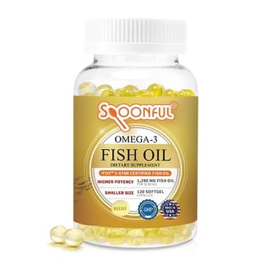Spoonful Mini Omega 3 Fish Oil, iFOS Certified, 1290 mg Per Serving, 120 Softgels Pearls, Small Size Easy to Swallow Capsules, Made in USA